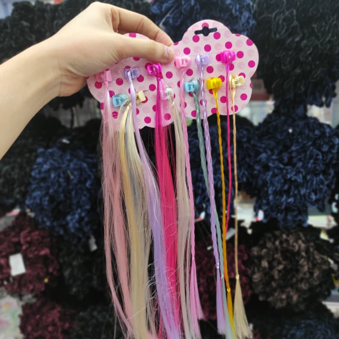 Jepit Rambut Palsu - Rambut Palsu Panjang Untuk Anak - Rambut Palsu Warna Warni Harga Grosir Bisa Co