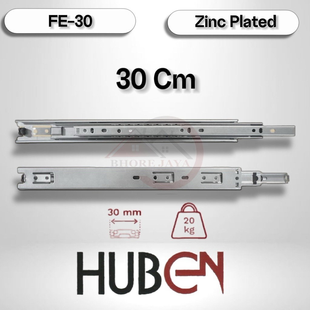 Rel Laci Full Extension FE-30 Double Track Huben 30 CM Rel Laci Lemari Huben FE 30 30 Cm