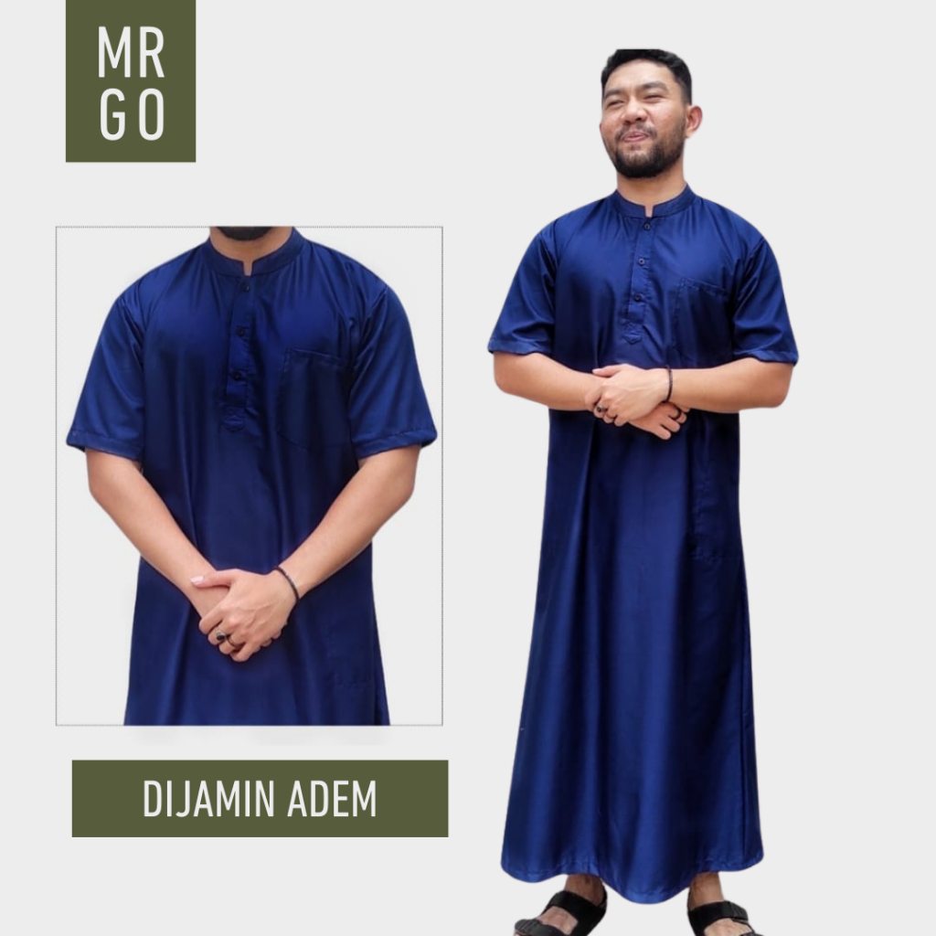 MRGO | Gamis Jubah Pria TOYOBO Biru Navy Donker Tua Dewasa Lengan Pendek Premium Adem Polos Nevi Don
