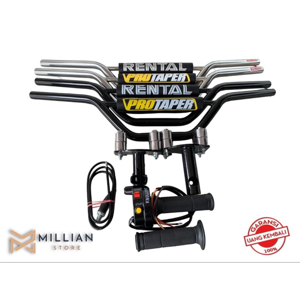 PAKET HEMAT Stang trail dan dudukan adaptor+gas spontan 2 tombol dan non tombol untuk motor honda su