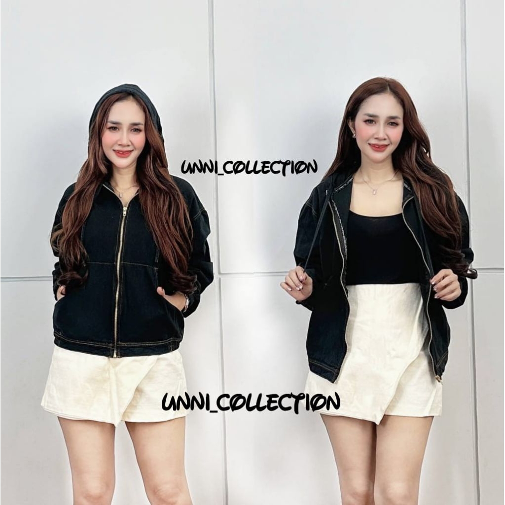 Hoddie Resleting Jeans Jaket Hoddie Jumbo Jaket Zipper Wanita Jaket Jeans Jumbo