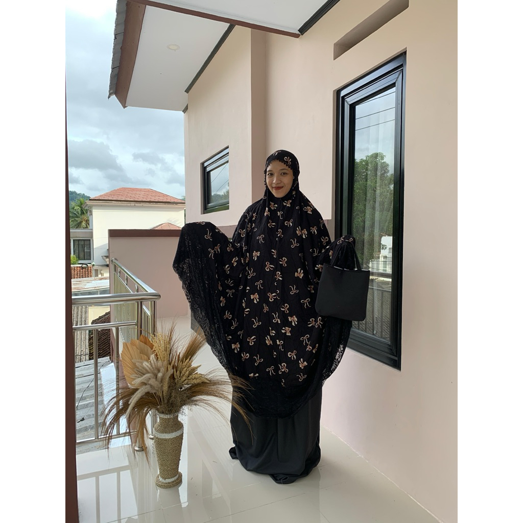 MUKENA GARMEN RENDA HITAM,MUKENA  RAYON JUMBO