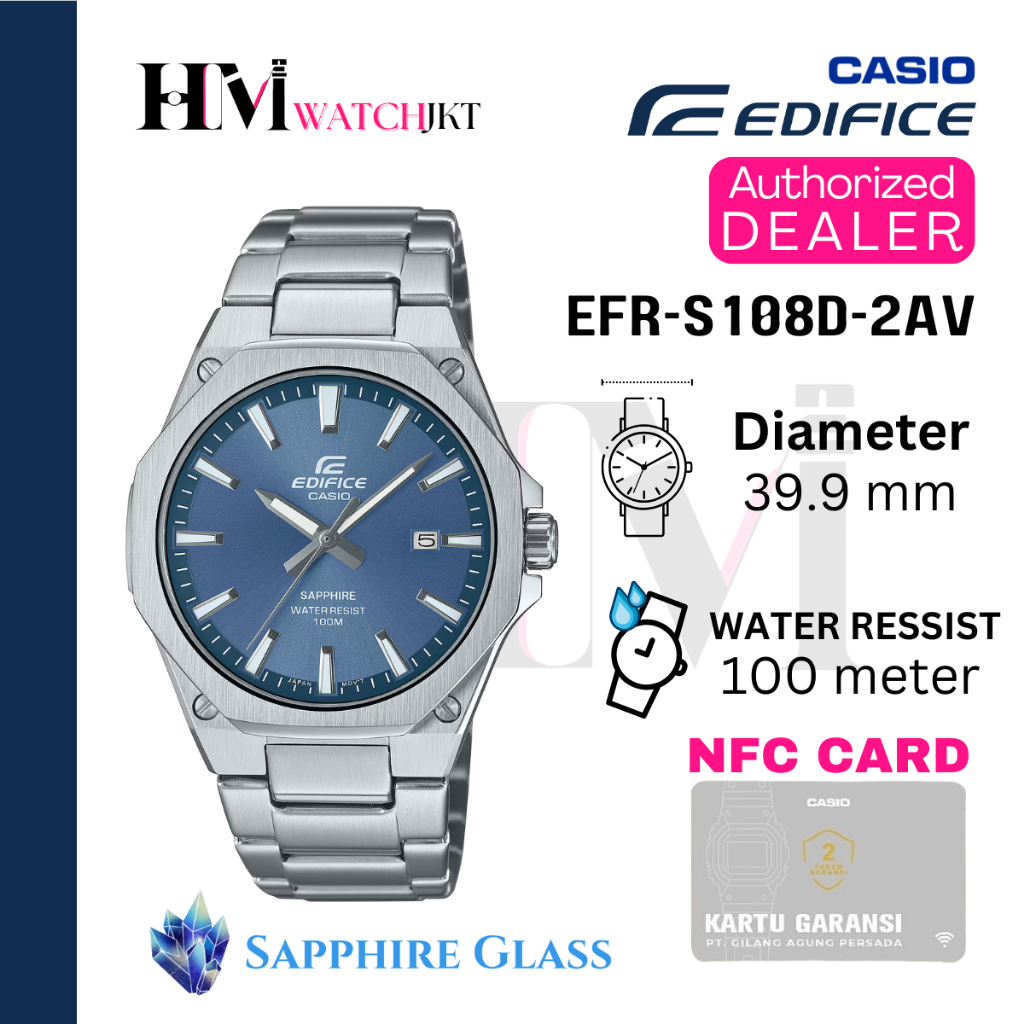 CASIO EDIFICE EFR-S108D-2AVUDF Jam Tangan Pria Original Analog Sapphire Rantai Antiair EFR-S108D-2AV