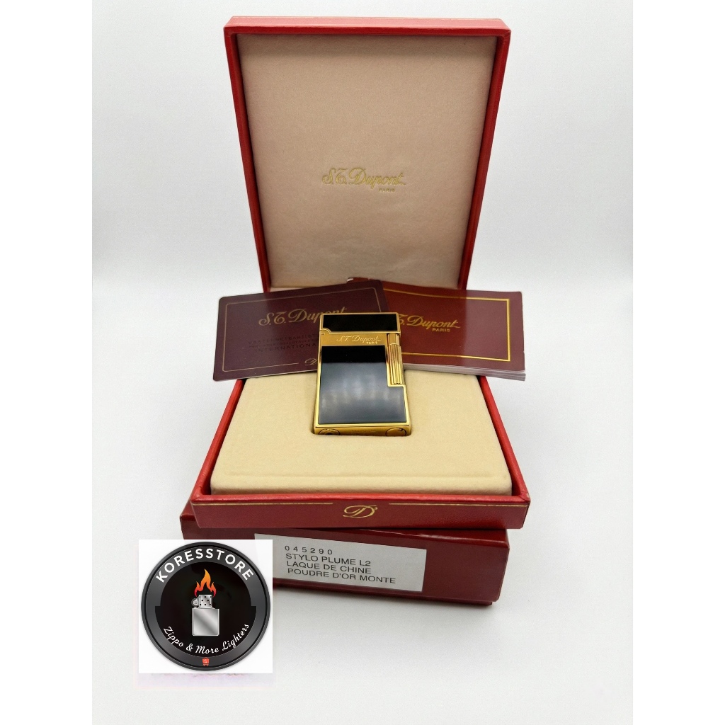 S.T. Dupont Ligne 2 Black Laque de Chine Gold Trim Authentic Luxury Lighter Dupont Original