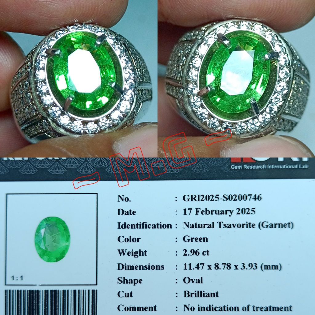 NATURAL TSAVORITE GARNET TOP LUSTER GREEN TANZANIA RING PERAK HANDMADE MEWAH BLING BLING HQ MEMO GRI