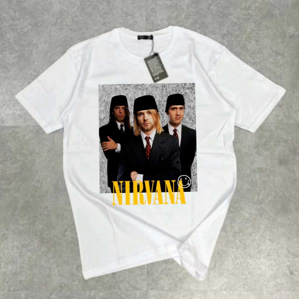 Kaos Nirvana Vintage Putih 100% Katun Combad 24s | Kaos Band Nirvana | Baju Nirvana | Kaos Band Meta
