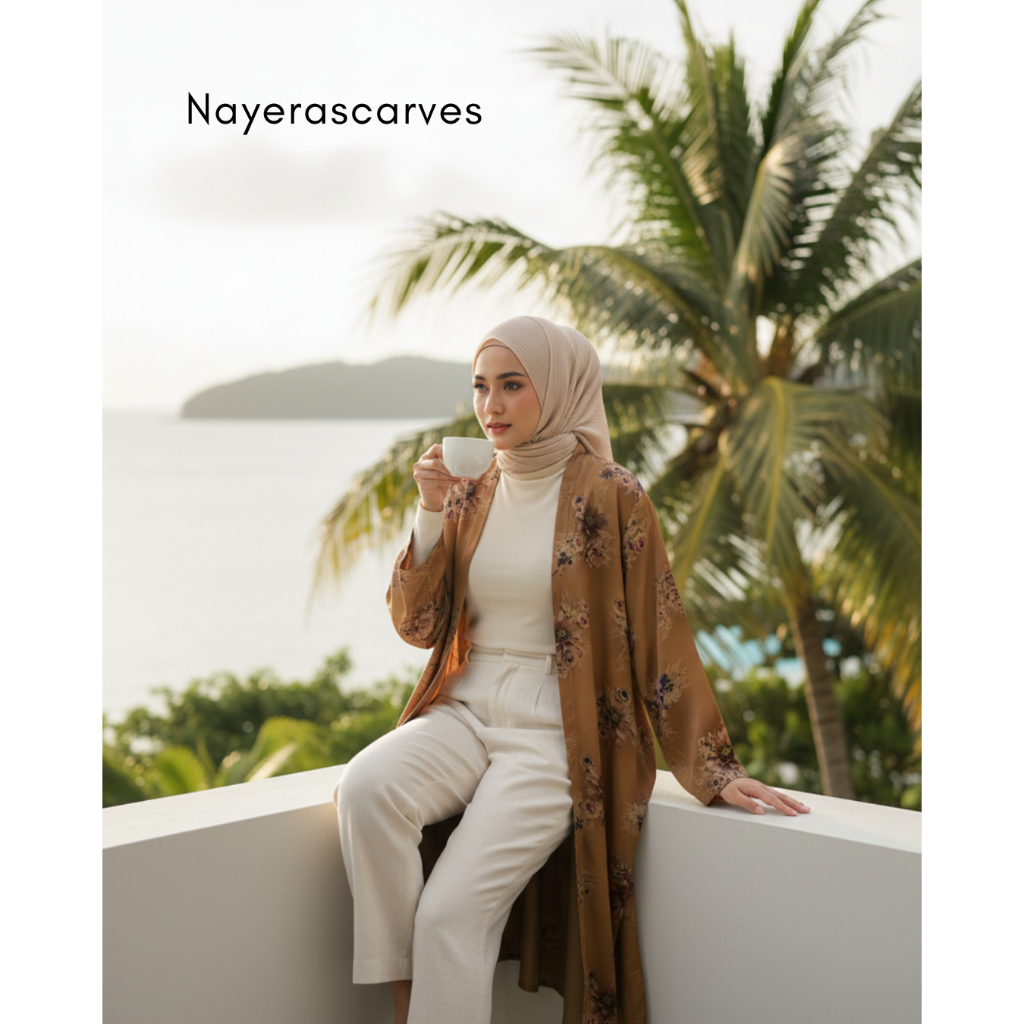 Golden Outer Panjang Motif Bunga Outer Wanita Premium - Nayerascarves