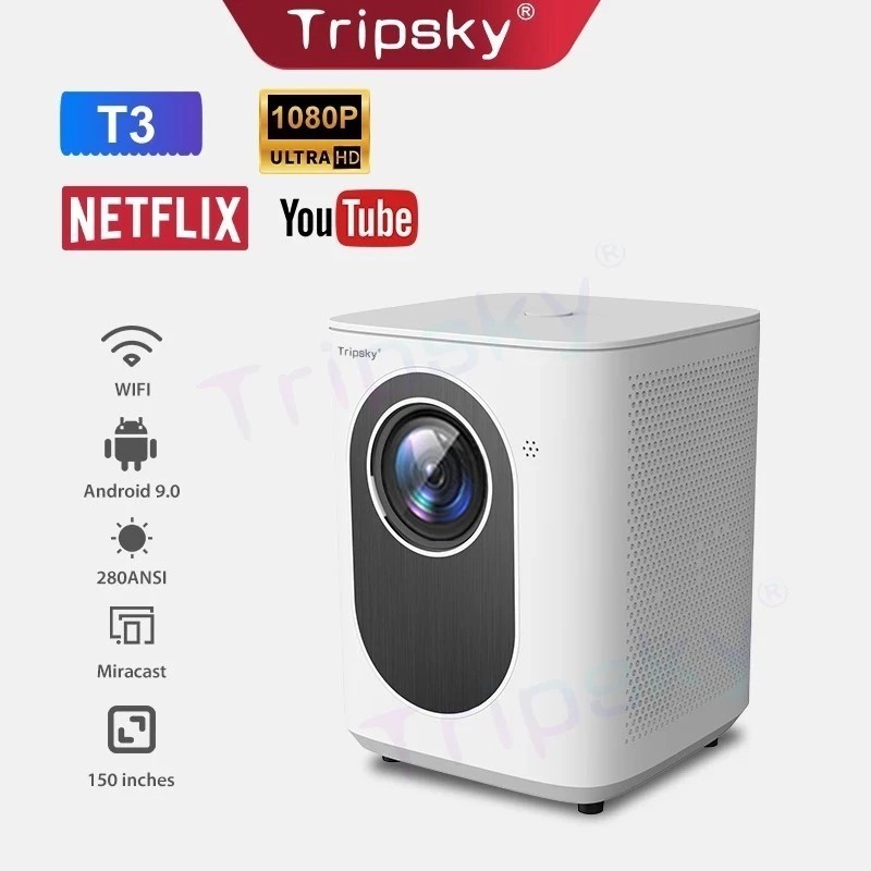 Tripsky Proyektor mini T3 Android projector  280ANSI Lumens HD WiFi Dual band LCD Display Smart Proj