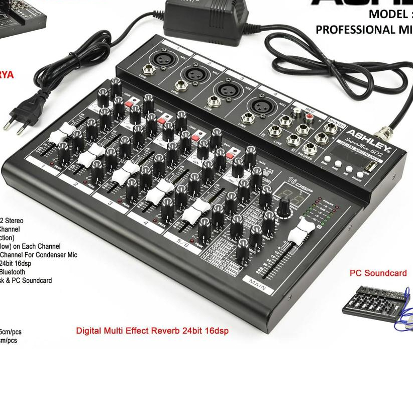 Mixer 6 channel Ashley Supermix 602 Original USB Soundcard Bluetooth