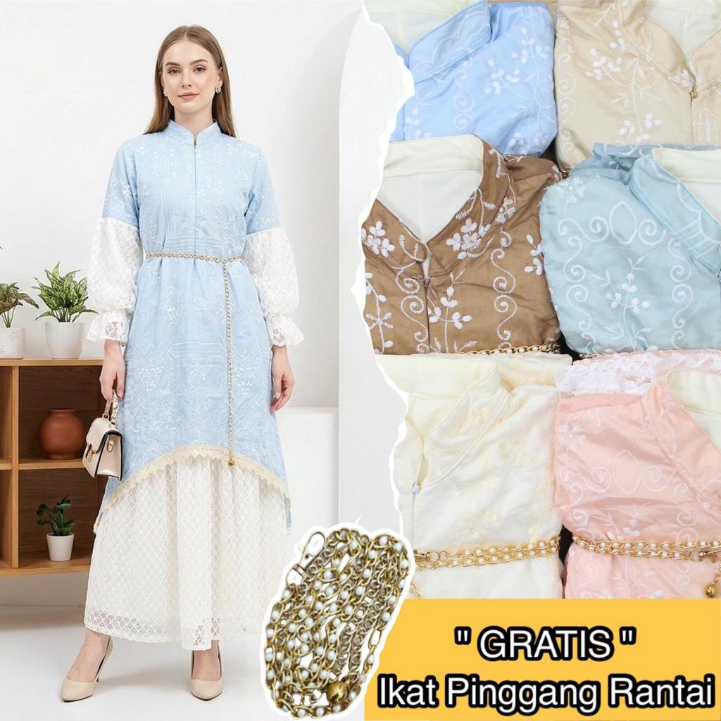 Yesaya Dress Gamis Brokat Tille Asimetris - Baju Kondangan Muslimah Modern - Series Earth Tone 26830