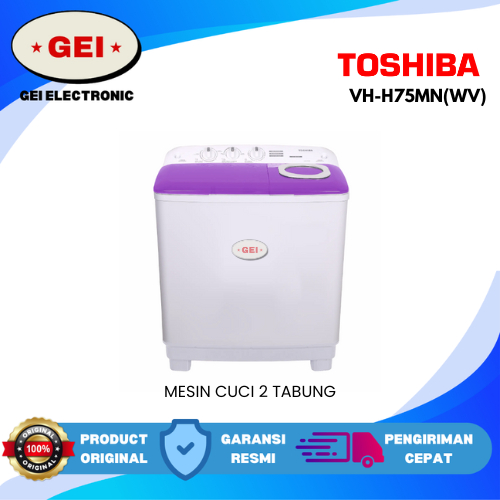 TOSHIBA VH 75MN MESIN CUCI 6,5KG 2 TABUNG LOW WATT Warna Ungu Violet Garansi Resmi