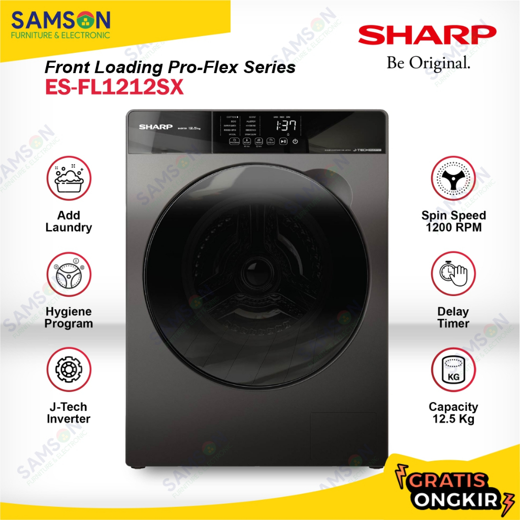 Sharp Mesin Cuci 12,5 Kg Front Load ES-FL1212SX Pro-Flex Series 12,5Kg J-Tech Inverter Delay Timer
