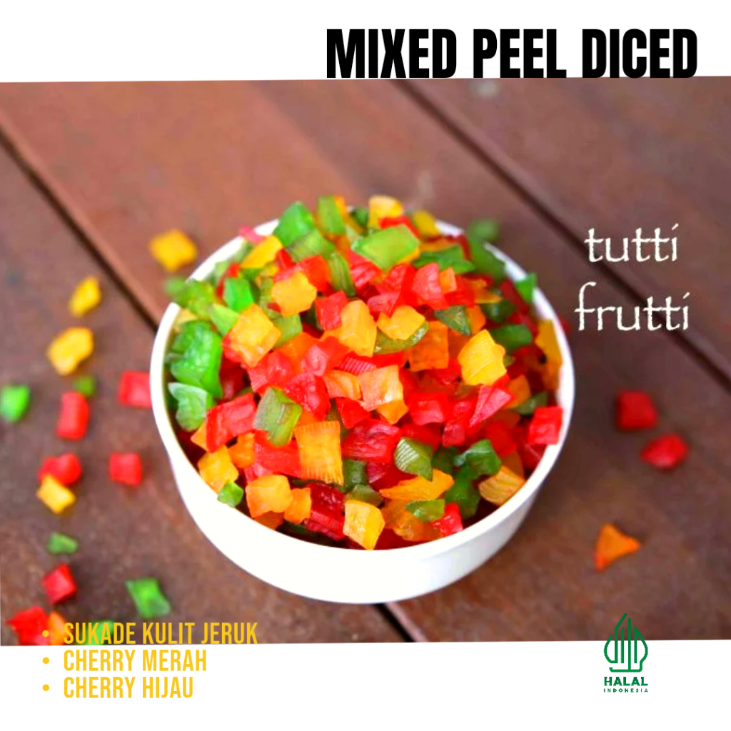 Asli Kulit Jeruk 250gram Mixed Cube / Mix Peel Diced / Campuran Potongan Cherry Merah Cherry Hijau S
