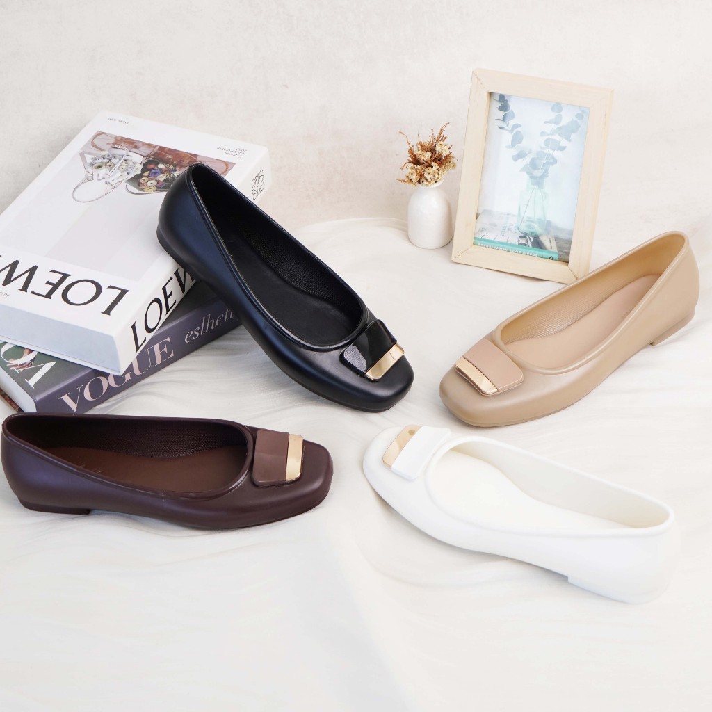 SARA SARA YUK - OXSA Sepatu Sandal Mary Jane Flat Bahan Jelly Ukuran 36 - 40 Sendal Wanita Karet PVC