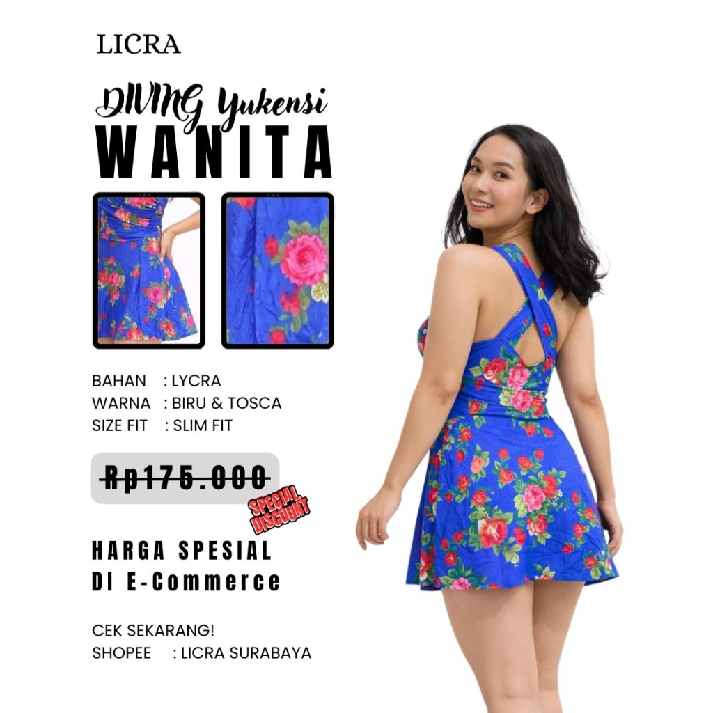 LICRA Baju Renang Wanita Remaja-Dewasa Model Yukensi Motif LY001