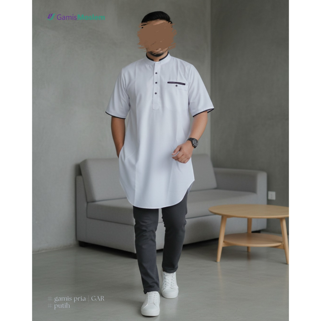 Gamis Lengan Pendek Pria Katun Toyobo - Putih
