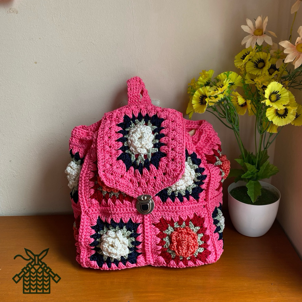 Ransel granny/ tas rajut handmade premium/ ransel semu ausia