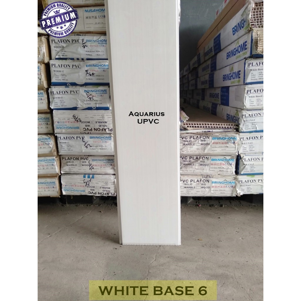 Plafon PVC Motif Putih White Base 6 Glossy Tebal 8mm Lebar 20cm Anti Air Rayap Kwalitas Premium