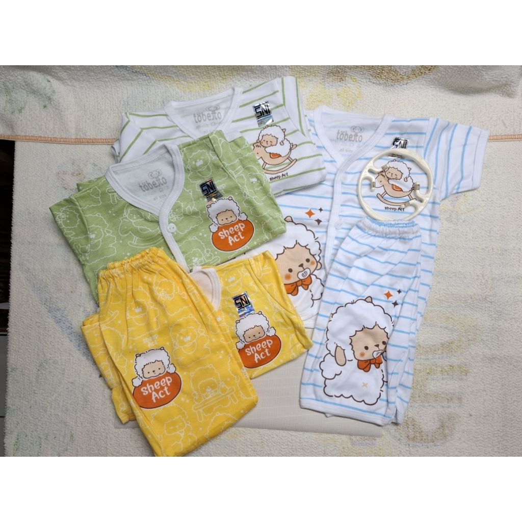 Tobetto Stelan Bayi Allsize — Baju + Celana Pendek / Panjang Motif “Sheep Act” (Soft Cotton)