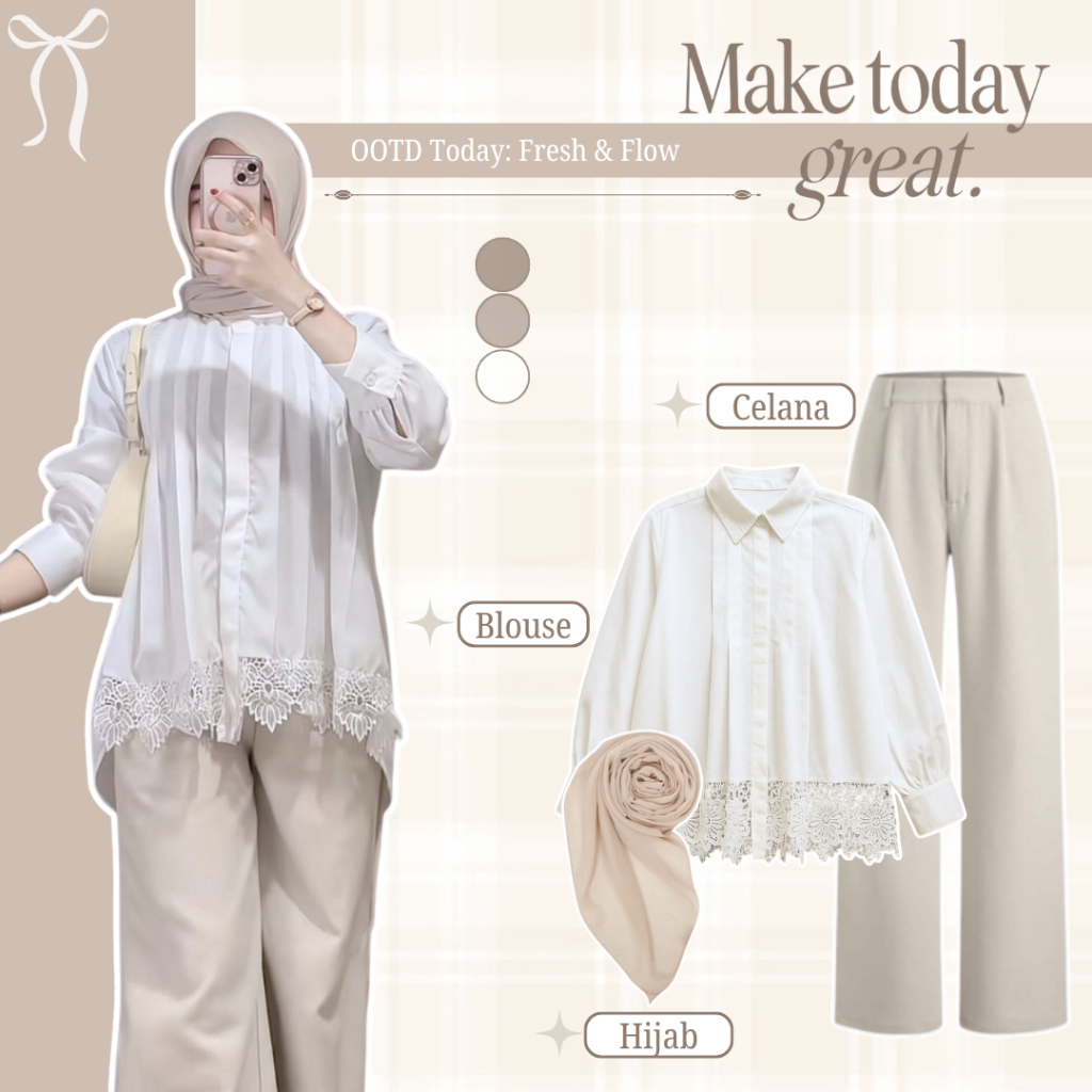 Setelan Remaja Kekinian Outfit Kondangan Ootd Set (Jema Blouse, Celana Kulot, Bella Square) - LU243