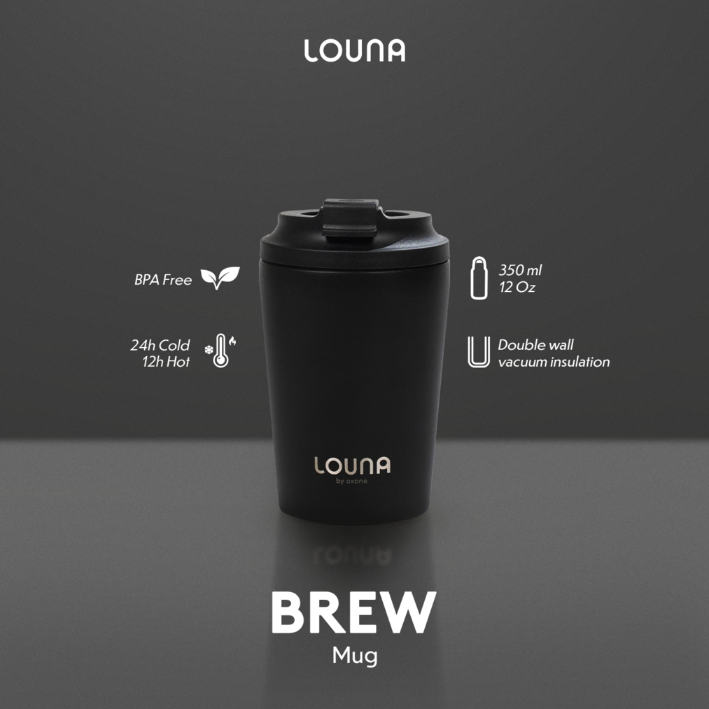 Louna LO801 Brew Mug 12oz Stainless Steel Coffee Cup – Leak-Proof Flip Lid