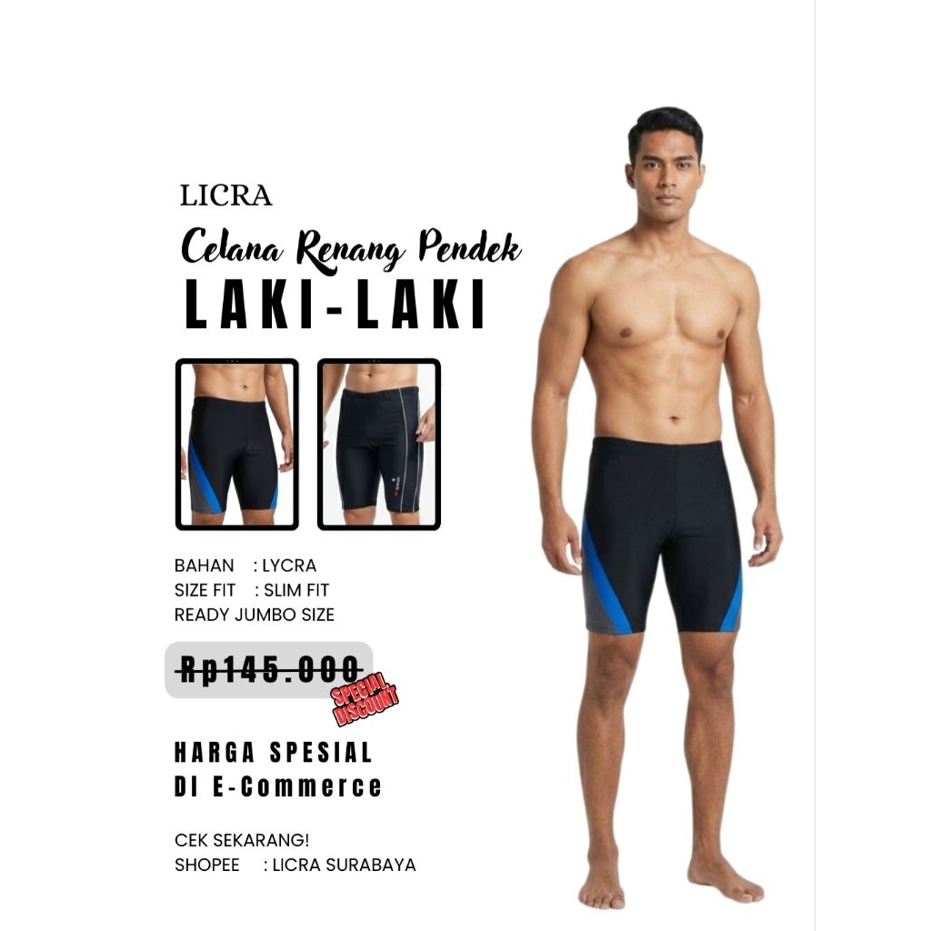 LICRA Celana Renang Pendek Pria Remaja-Dewasa Celana Renang Laki Laki Pendek LY001