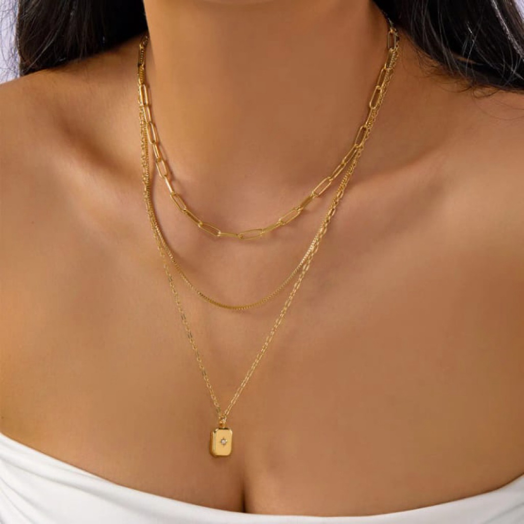 kalung titanium 3layer wanita anti karat model korea elegan