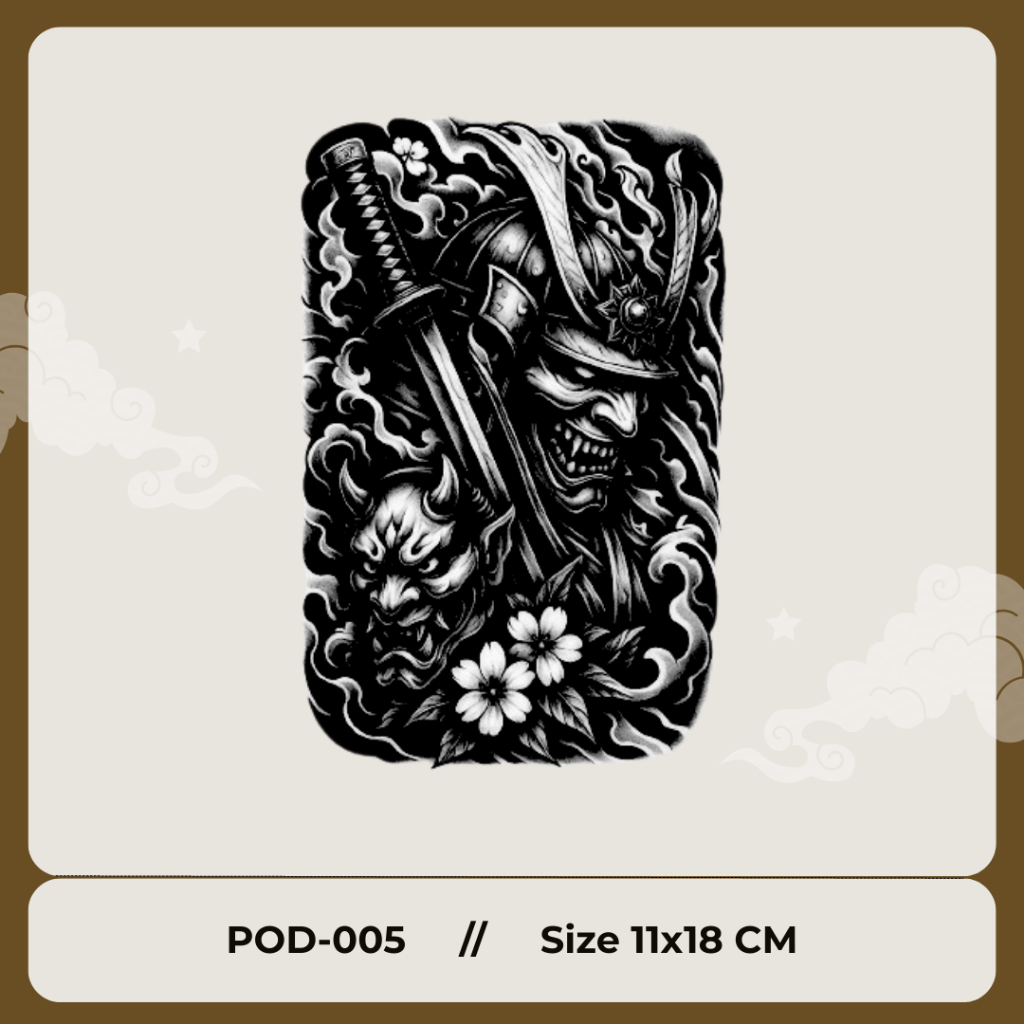 PREMIUM POD-005 Tattoo Temporary Motif Samurai Katana Jepang Tato Temporer Semi Permanen Tahan Lama
