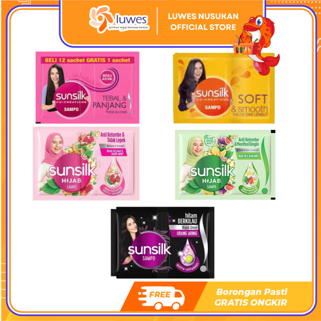 (ISI 12) Sunsilk Shampoo Sachet Renceng 10ml Pink/Hiijau/Kuning/Hitam