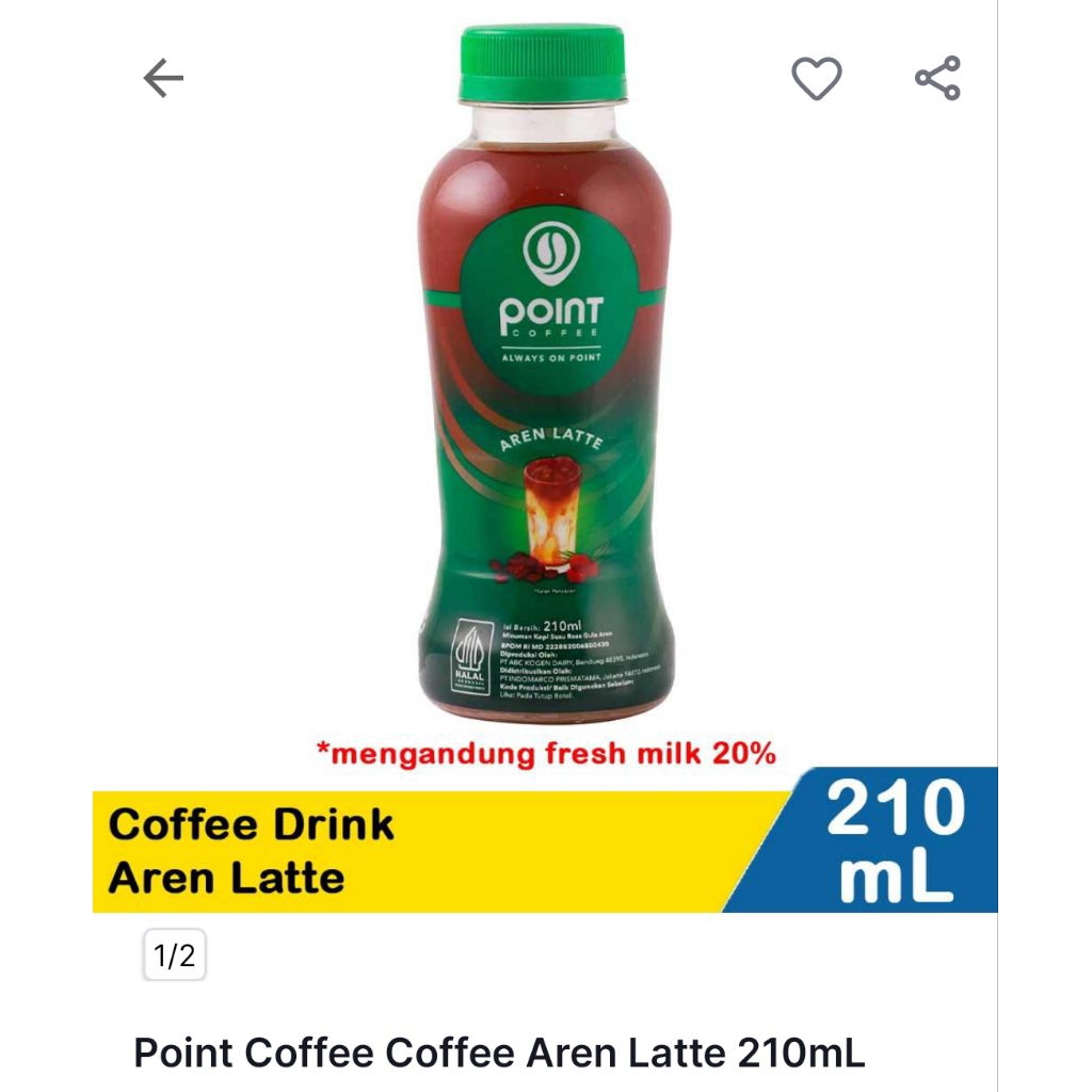 Point Coffee Drink 210ml | Kopi Susu Botol Siap Minum Aren Latte Cappuccino Caramel
