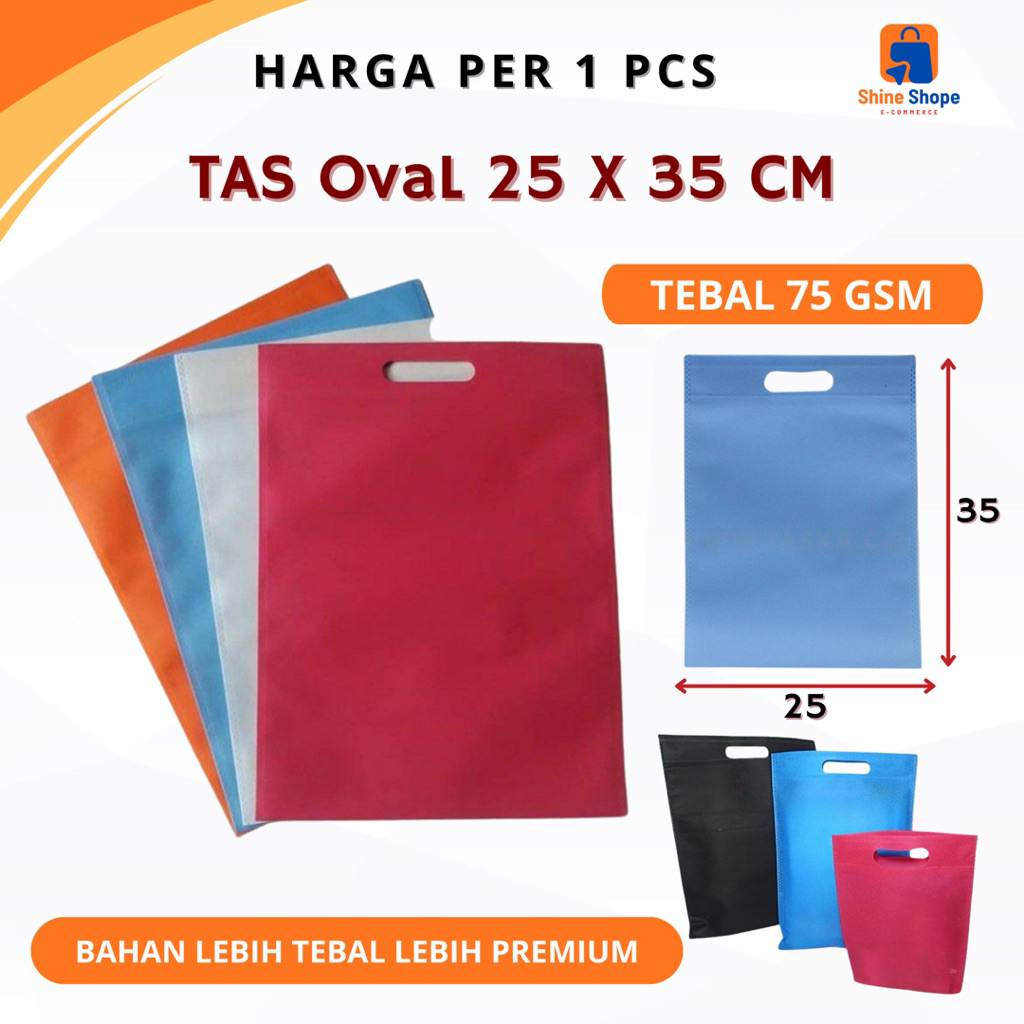Goodie Bag Tas Spunbond Oval Dcut 75 Gsm ukuran 25x35 Kantong Kain Souvenir Totebag Hajatan