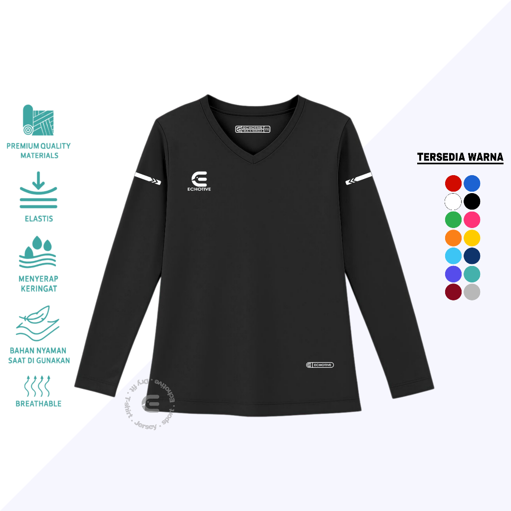 Jersey Lengan Panjang Baju Olahraga Wanita Premium Muslim Dewasa Kaos Badminton Cewe Running