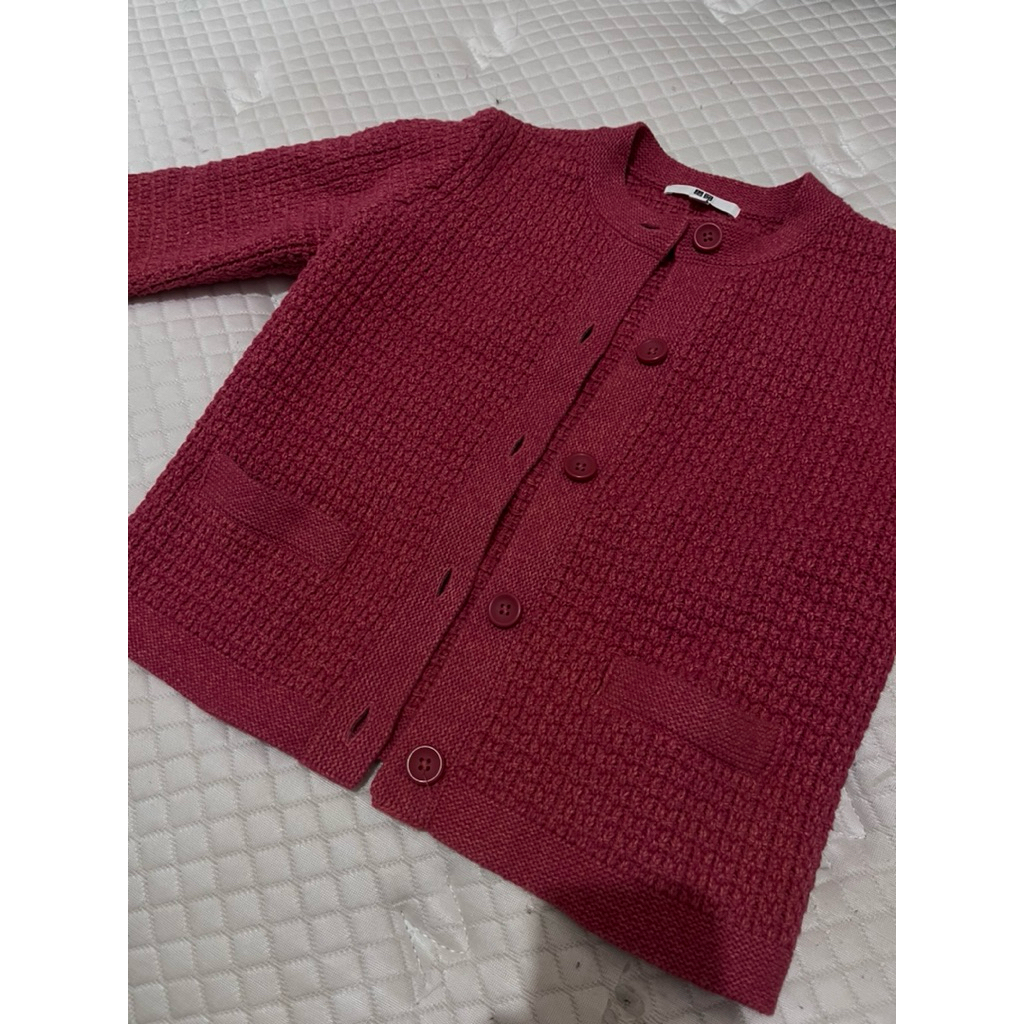uniqlo cardigan wool blend crew neck pink