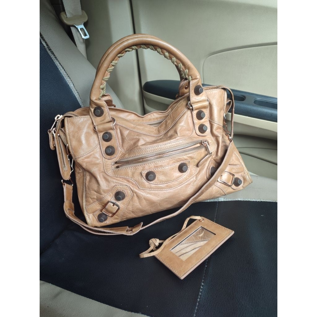 Balenciaga City Giant Stud 21 Dark Beige RoseGold Hardware