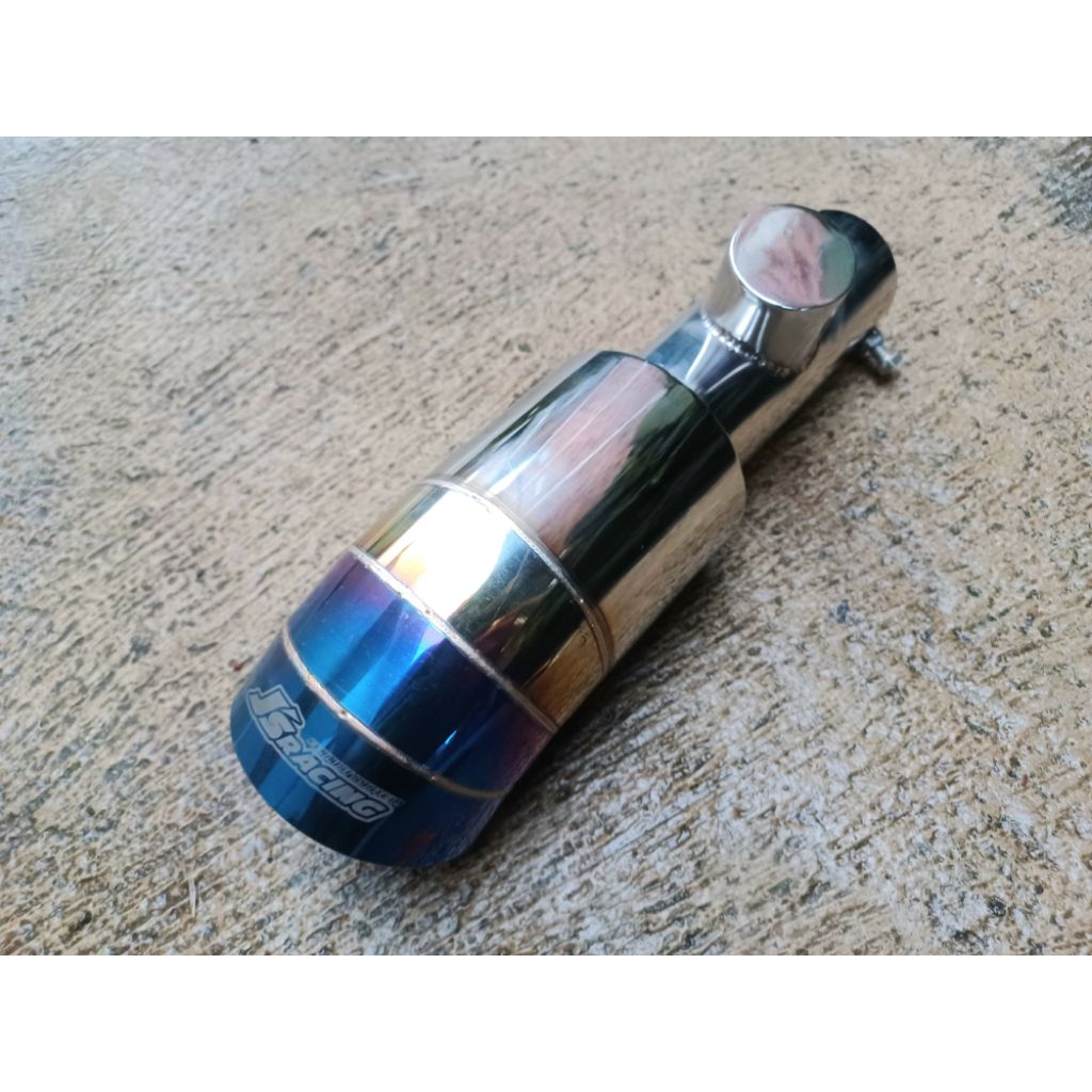 Knalpot Suos Knalpot JS Racing Blue Moon Universal Muffler Mobil Bensin – Suara Ngorok, Sistem Baut 