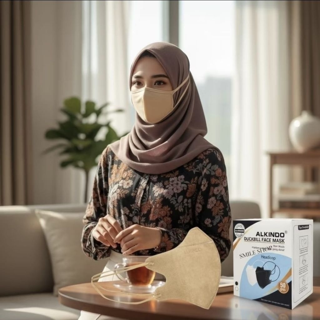 MASKER DUCKBILL ALKINDO 4PLY HEADLOOP/ HIJAB WARNA GREEN NUDE, PINK LADY,PINK NUDE 1BOX ISI 50 PCS