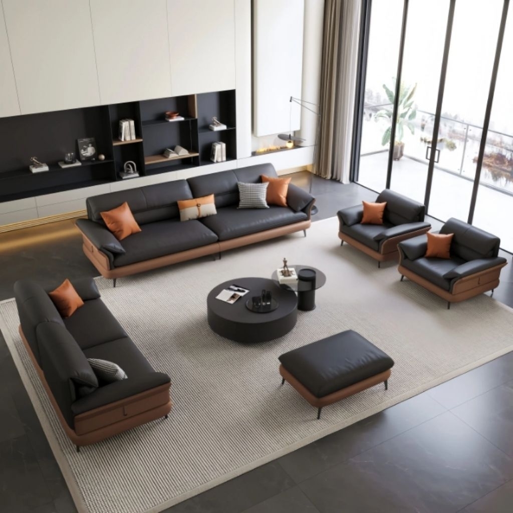 sofa minimalis modern terbaru super cantik dan stylish dengan kombinasi warna coklat dan hitam cocok