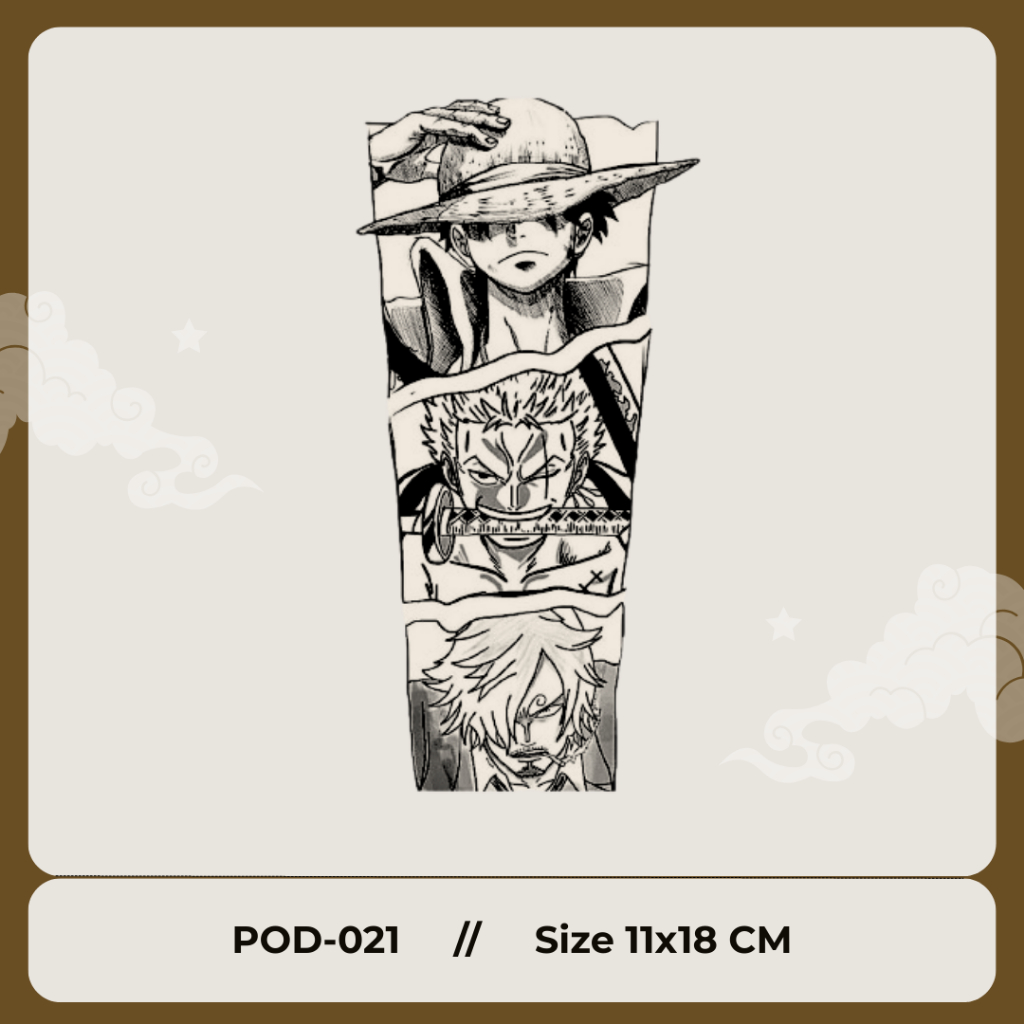 PREMIUM POD-021 Tattoo Temporary Motif Luffy Zoro Sanji Trio Monster One Piece Tato Semi Permanen