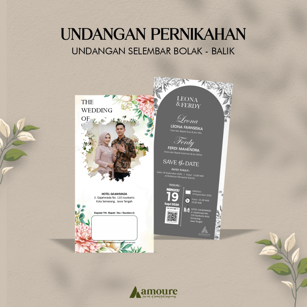 Undangan Pernikahan 1 Lembar Bolak Balik Simple Minimalis / Undangan Pernikahan 1 Lembar Custom
