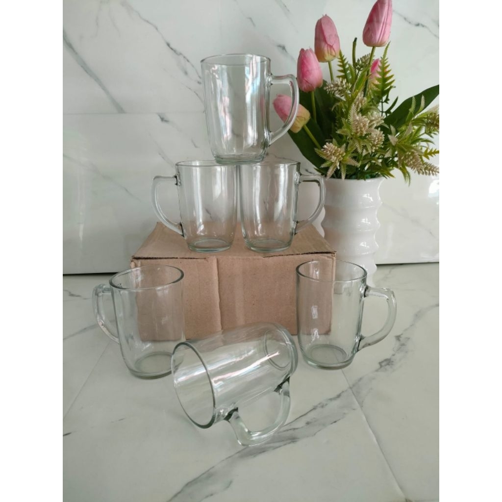 Gelas polos kaca/Cangkir Jk kaca/mug kaca polos(per setengah lusin)