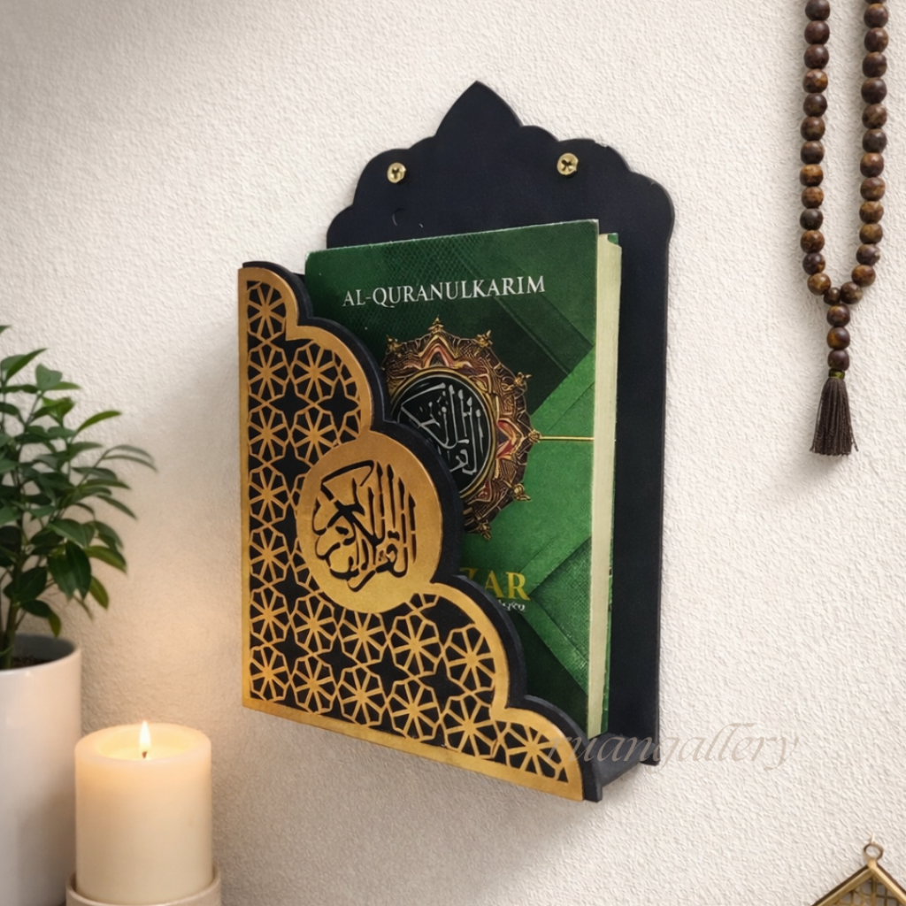 Rak Alquran Dinding  Kaligrafi Islami Premium Aesthetic Tempat Al Quran Gantung Dekorasi Musholla Wa