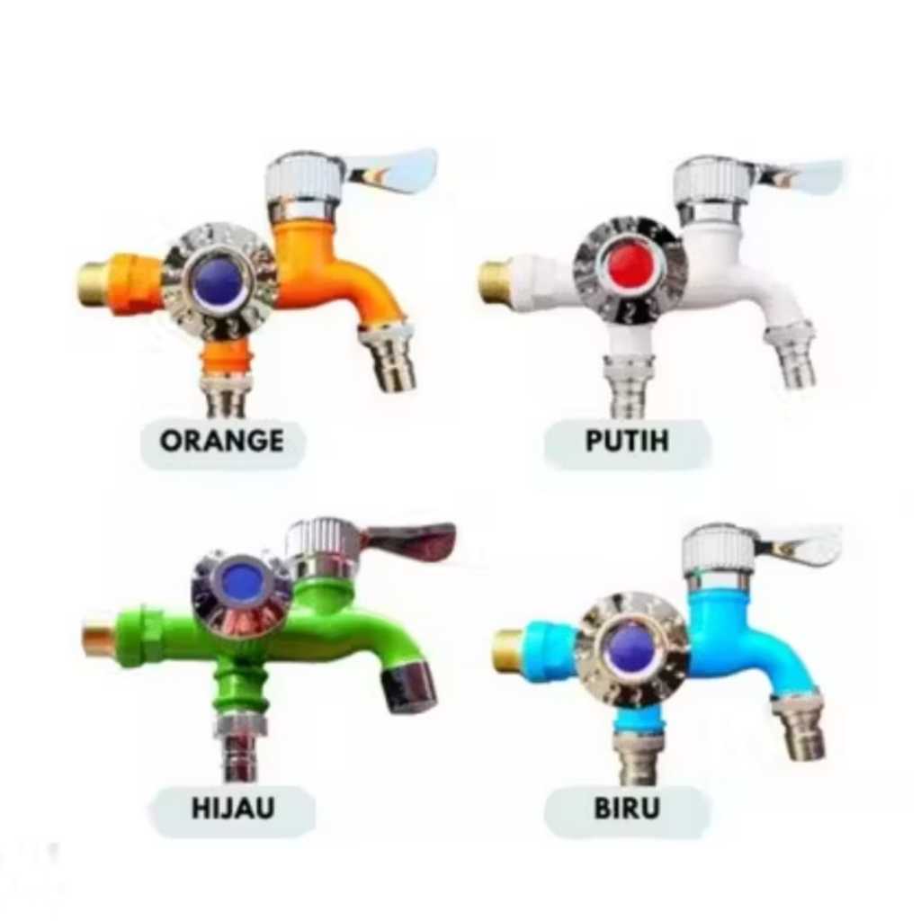 kran cabang plastik samping putar kran air double