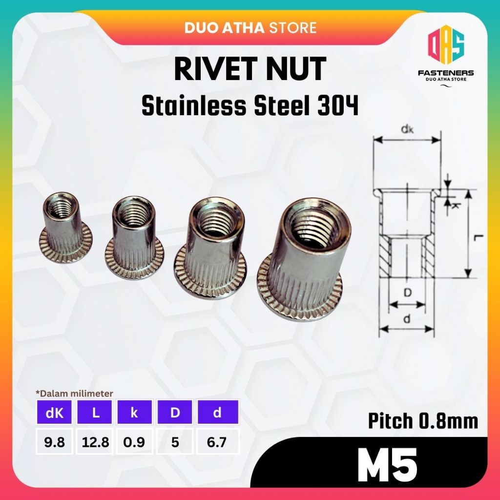Rivet Nut M5 Stainless Steel / Insert Nut M5 / Mur Rivet M5 / Mur Furniture M5 SS304