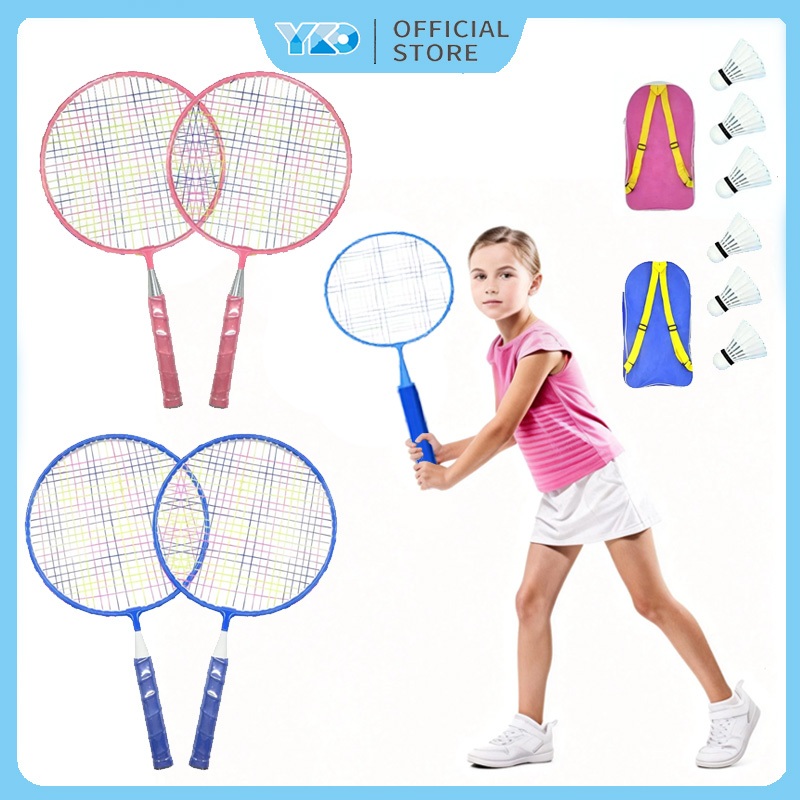 YKO SET 2 PCS Mainan Raket Bulutangkis Anak Kecil Ringan Mudah Dibawa Handgrip Spons Tas Raket