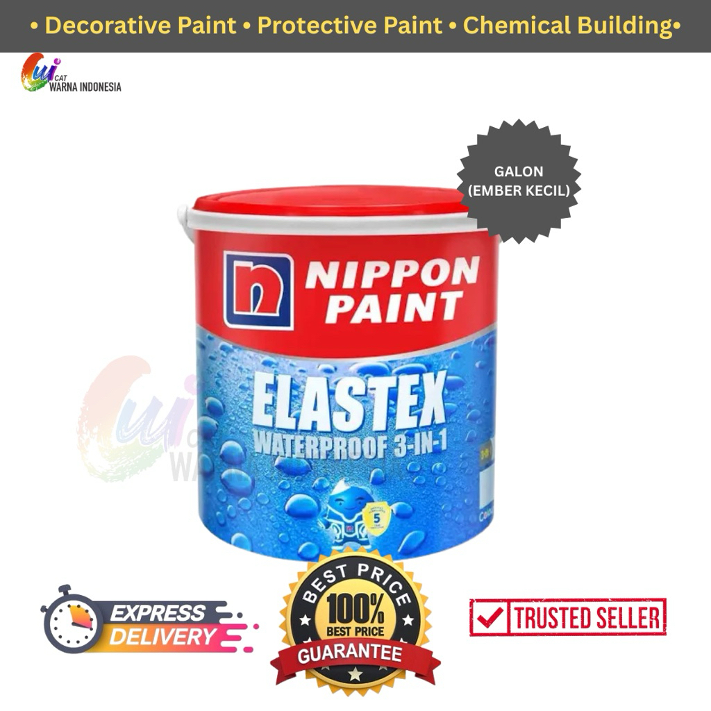 NIPPON PAINT Elastex Waterproof 3in1 5kg Bisa Custom Warna Cat Tembok Galon Ember Kecil Dekoratif & 