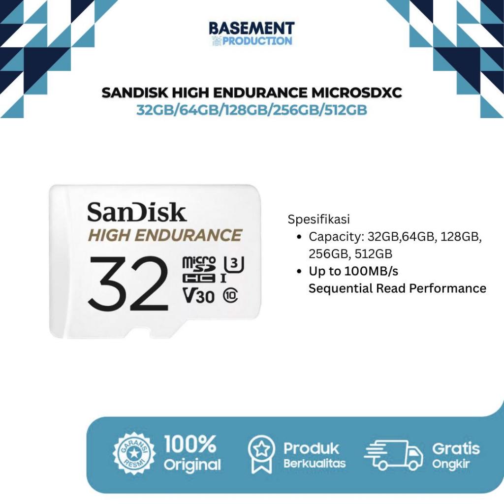 SanDisk Kartu SD High Endurance microSDXC 32GB/64GB/128GB/256GB/512GB 100MB/s Kartu SD for CCTV IP C