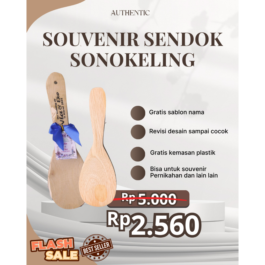 Sovenir Pernikahan Centong Nasi Kayu Kemas Plastik Cetak Nama Murah Unik