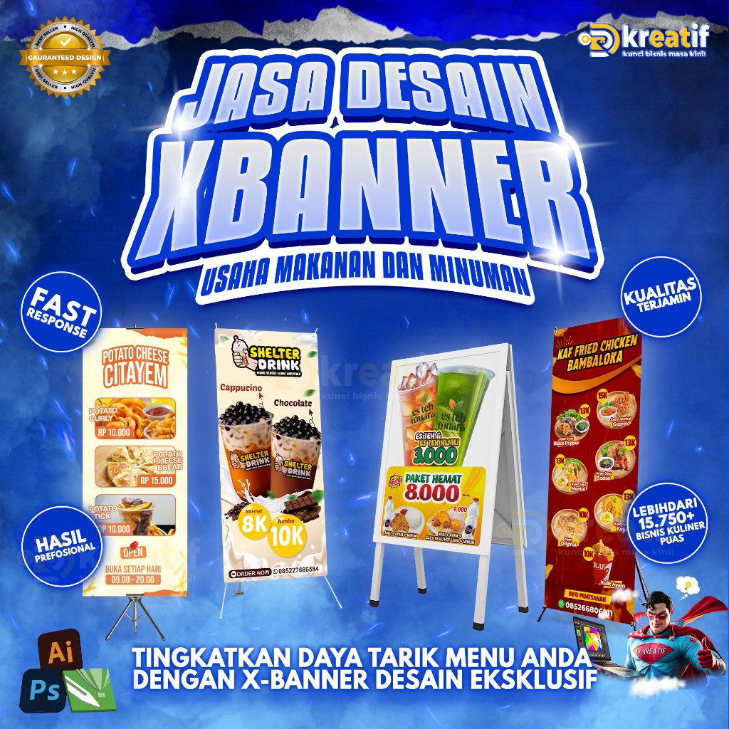 Jasa Desain X Banner Usaha Makanan & Minuman | Desain Profesional & Siap Cetak