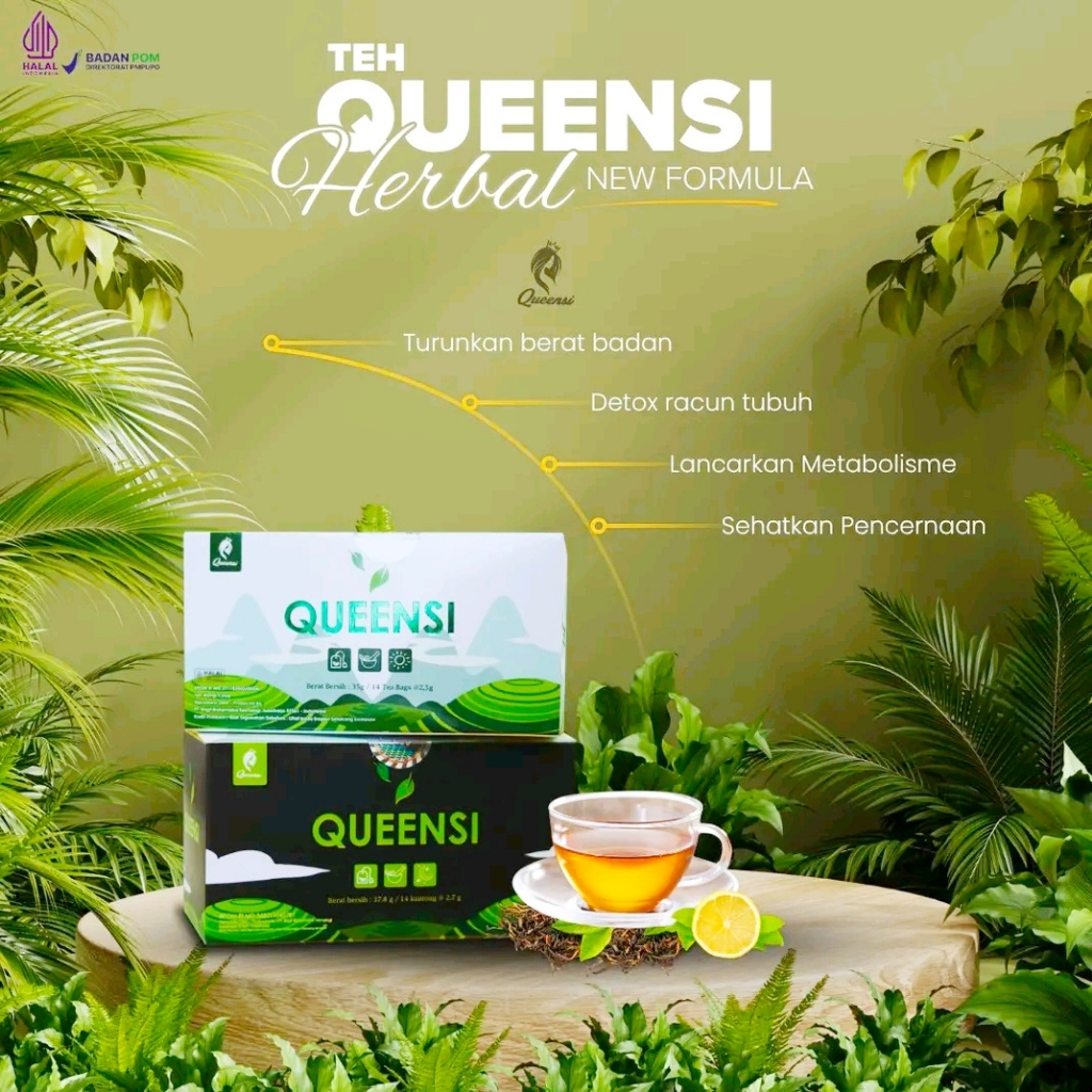 Queensi Teh Diet/Teh Pelangsing 14 Sachet Membantu Membakar lemak di Tubuh Sertifikat Halal BPOM