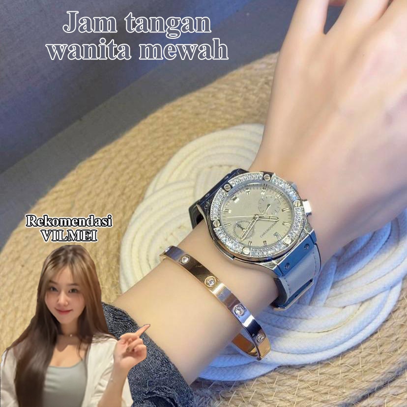 [ Obral Besar ] Jam tangan wanita abu-abu berkualitas tinggi, fashion serbaguna, keren, temperamen, 
